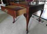 Description:: (2) matching solid wood end tables made of Cherry with a single drawer and metal pull on each.
Condition:: Some scuffs and marking are present on the surface.
Size/weight:: 22x22x27in. HWD
Shipping:: NO SHIPPING!!!
