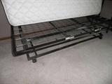 Description:: Twin sized pop up bed frame on rollers with the mattress included. This item is designed to fold down and easily fit under a full size bed with easy storage and accessibility.
Condition:: Mattress was only used a couple times and shows no signs of wear.
Size/weight:: Twin size bed.
Shipping:: NO SHIPPING!!!
