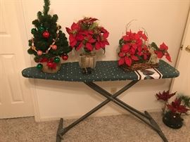 Christmas décor and ironing board