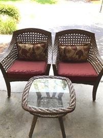 Patio Chairs and Side Table - Outdoor Wicker