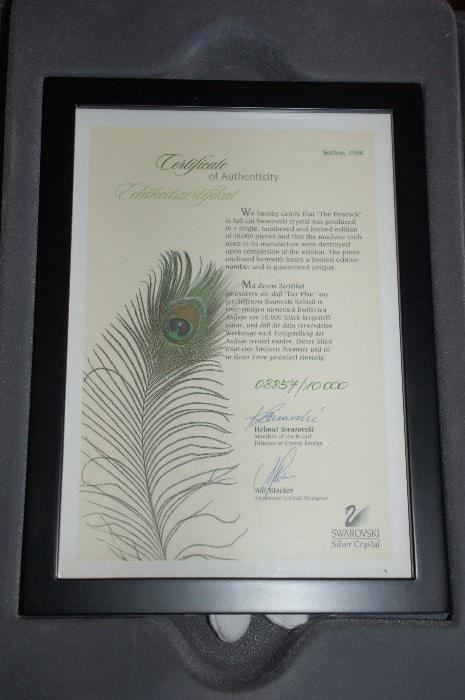 Certificate Swarovski  Silver Crystal (The Peacock)
