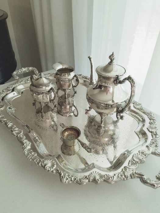 Beautiful silverplate tea set with tray