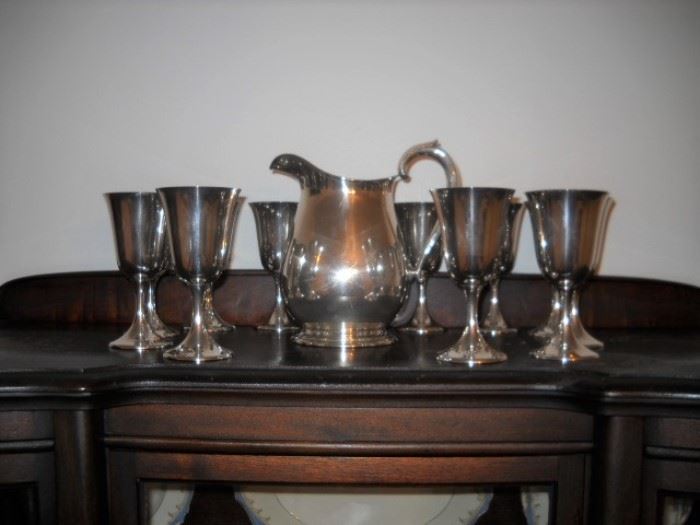 GORHAM STERLING GOBLETS AND FISHER STERLING WATER PITCHER