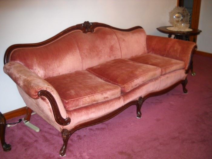 ANTIQUE SOFA WITH CARVED GRAPE LEGS