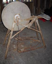 ANTIQUE PRIMITIVE PEDAL GRINDING STONE HONING WHEEL SHARPENING STAND WITH SEAT