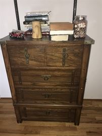 VINTAGE WOODEN AND METAL CHEST OF DRAWERS