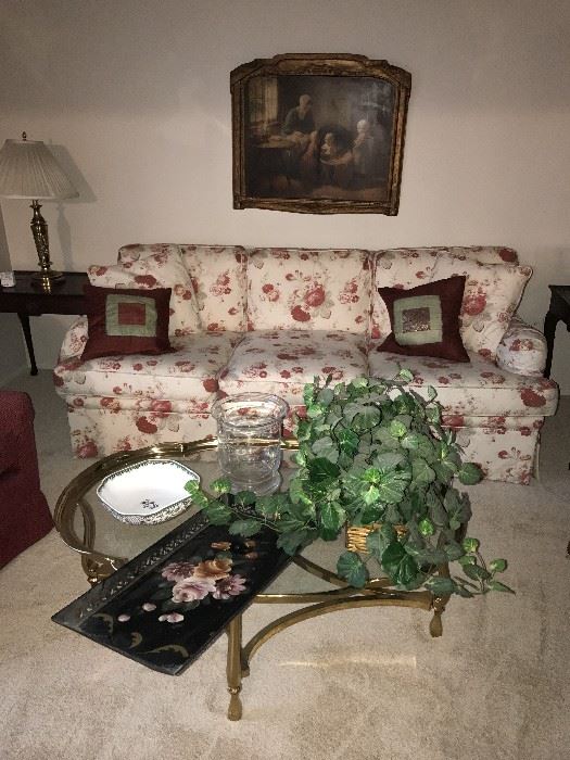 FLORAL SOFA, COFFEE TABLE AND SIDE TABLES