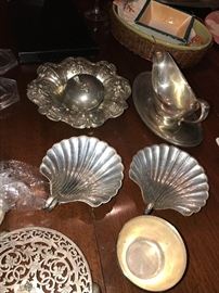 STERLING SILVER SHELL PLATES, STERLING SILVER BOWL, CANDLE HOLDER AND MORE