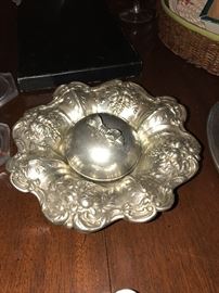 STERLING SILVER SHELL PLATES, STERLING SILVER BOWL, CANDLE HOLDER AND MORE