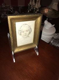 FRAMED ETCHING OF A GIRL