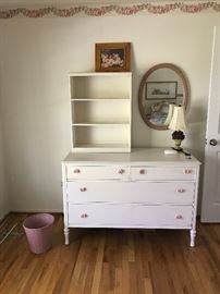 WHITE BEDROOM SET-TWIN BED, DESK AND DRESSER