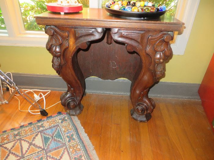 antique piano legs made into table, really cute