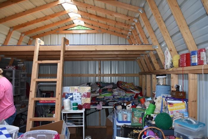 Interior of 12 X 24 Shed Filled with Quilting and Craft Items