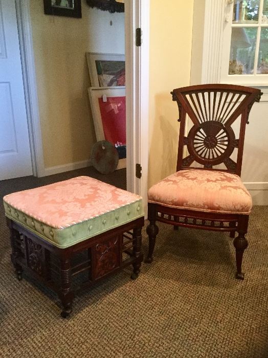 Karpen Furniture Company mahogany parlor chair and ottoman