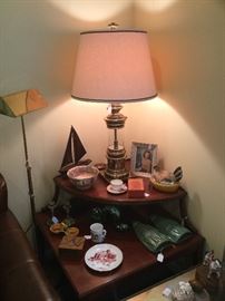 Vintage Stiffel nautical lamp on mahogany two-tiered corner table