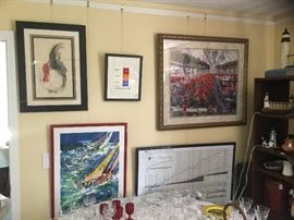 Original watercolor rooster, signed Leroy Neiman print, signed James Brandess print