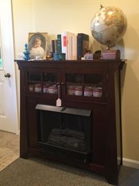 Wood fireplace. Replogle globe