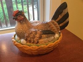 Staffordshire hen on basket 
