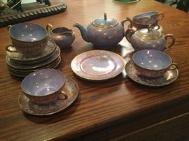 Early 20th century Nippon blue iridescent tea set