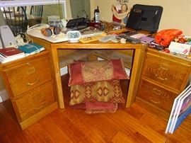 corner desk and 2 wooden file cabinets