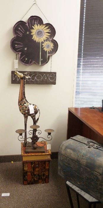 Wall decor, boxes. Candle holders. Candle holders votive to pillar, welcome signs, fun signs, metal animals and birds