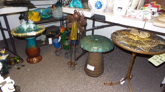 small tables - light to heavy weight.  Yard decor: dogs, cats, birds, turtles, owls, fairies, mushrooms