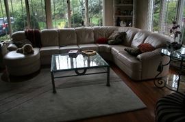 Gorgeous pearl leather sectional sofa.