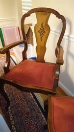 Armchair. Set of 4 wood inlaid chairs. 2 arm chairs +2 side chairs. Hand inlaid. Excellent condition. 