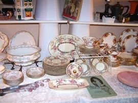 Haviland, Rosenthal "Linnie Lee", Royal Albert "Old Country Roses" china sets, Starbucks lighted building from Dept. 56