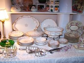 Haviland, Rosenthal "Linnie Lee", Royal Albert "Old Country Roses" china sets, Starbucks lighted building from Dept. 56, handmade pottery from gallery in Russia