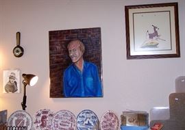 Original Painting by Jules Smith, Silk screen signed, Vernon Kilns plates, office mats