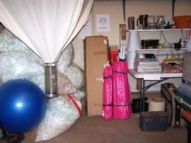 Uline Packing Peanut dispenser, packing peanuts, Hot pink Party tents, lots of garage goodies