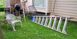 Vintage White iron Furniture, 10' step ladder, charcoal grill, dolly, leaf cart, Iron loungers