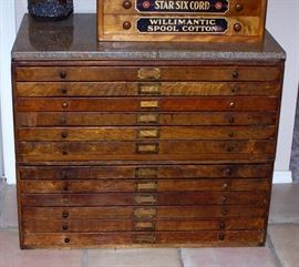 Marble top Map Chest, 12 drawer, "Star Six Cord" spool cabinet
