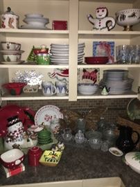 Christmas and holiday décor merchandised in the kitchen (the house is for sale as well!). 