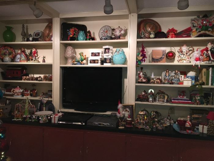 Just wow! Check out the collection of Christmas collectibles showcased in the built-in shelves. 