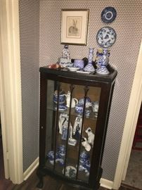 Big collection of valuable HEREND and other blue and white porcelain...three Kings, rabbit, candle sticks and more