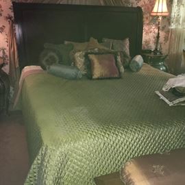 KING sized sleigh bed in the master bedroom, with gorgeous green coverlet and coordinating pillows.      ( ABSOLUTELY NO PRICE QUOTES  AND NO HOLDS SO PLEASE DON'T ASK :-))