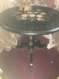 Closer view of the ebony floral antique table ( NO PRICE QUOTES  AND NO HOLDS SO PLEASE DON'T ASK :-))