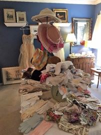 Vintage gloves, hats, hankies, antique baby scale