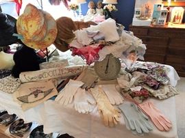Vintage doilies, linens, beaded purses, gloves