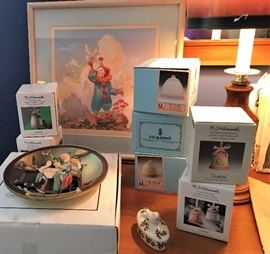 LLADRO bell ornaments, Goebel Hummel bell ornaments, Norman Rockwell Collectors plate