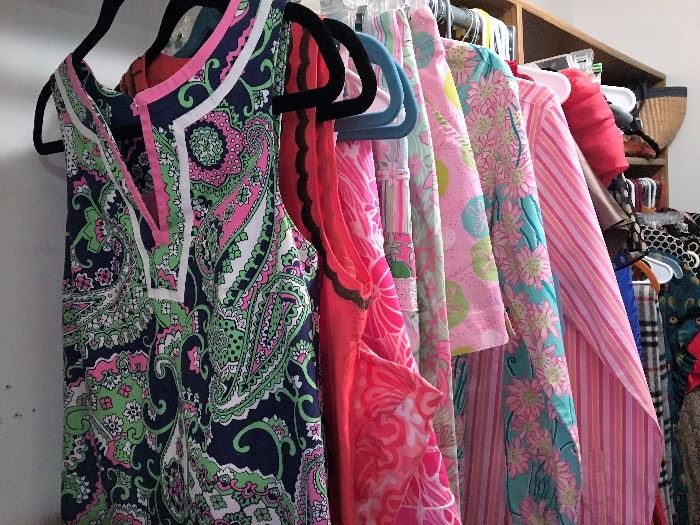 Lilly Pulitzer dresses, blouses, skirt, capri's and shorts.  Tory Burch dress