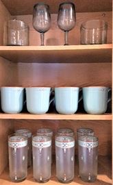 Noritake "Santa Fe"  mugs and glass tumblers