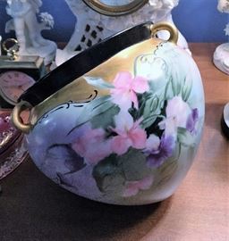 Antique hand painted hanging planter/vase