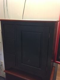 #112 (2) black drawer and door end tables 24x15x26 $75 ea NOTE knobs are in drawer
 SEE #71 matching coffee table $125