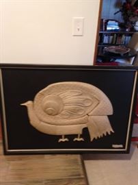 #32 bird stone picture on black back 32x47 $150

