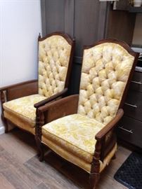 #21 yellow white pattern cain arm chairs $75 ea