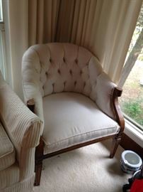 #29 White chair w wood trim $75