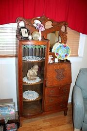 Antique leaded glass oak secretary / curio cabinet